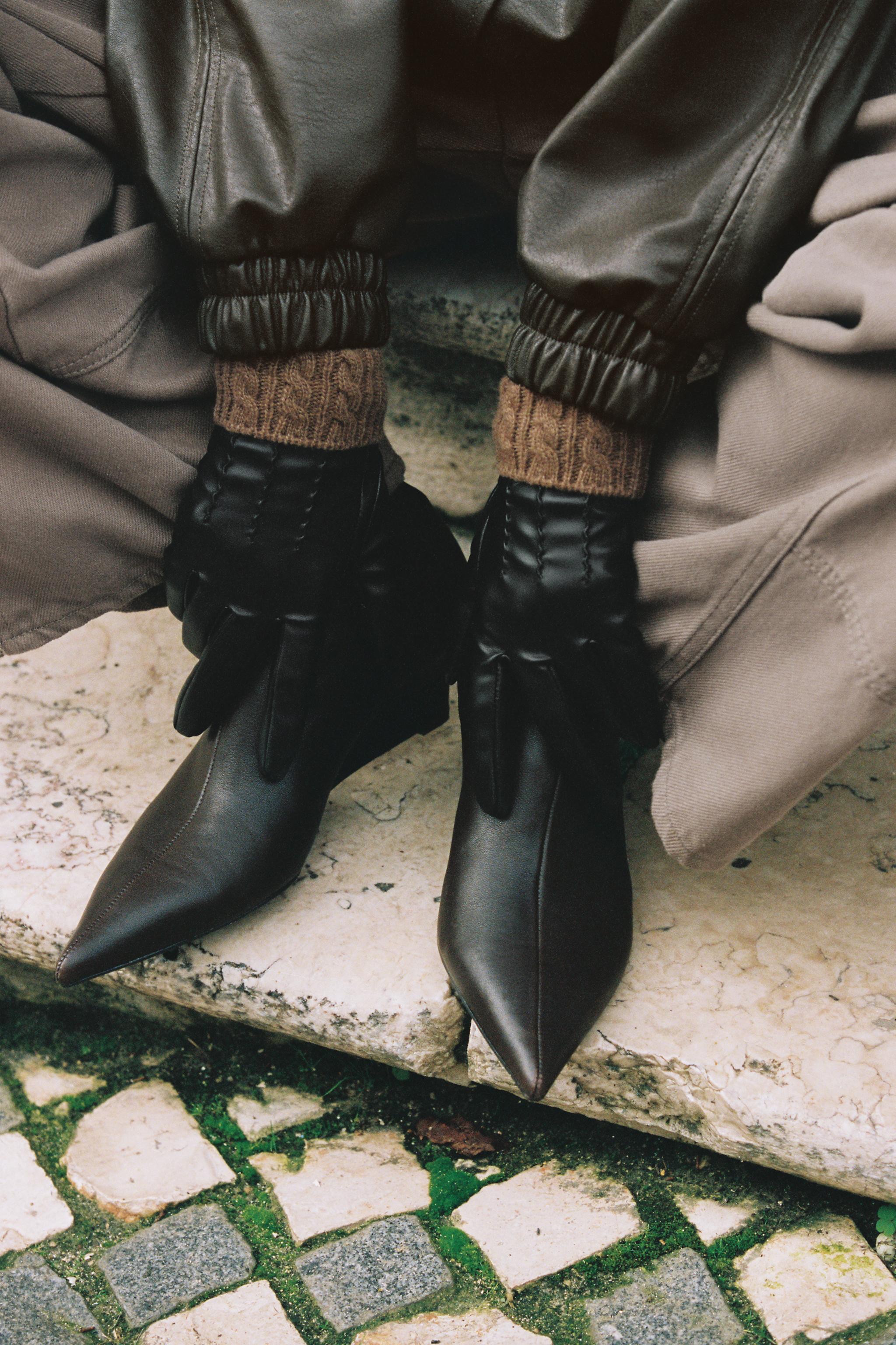 FAUX LEATHER WOOL BLEND GLOVES